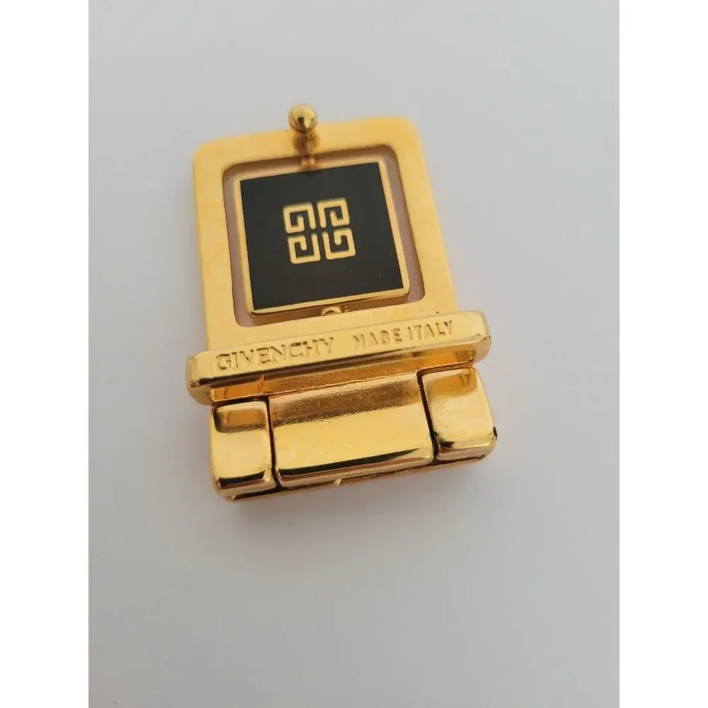 Givenchy Vintage Belt Buckle Gold Black‎ Tone Logo Slim 1